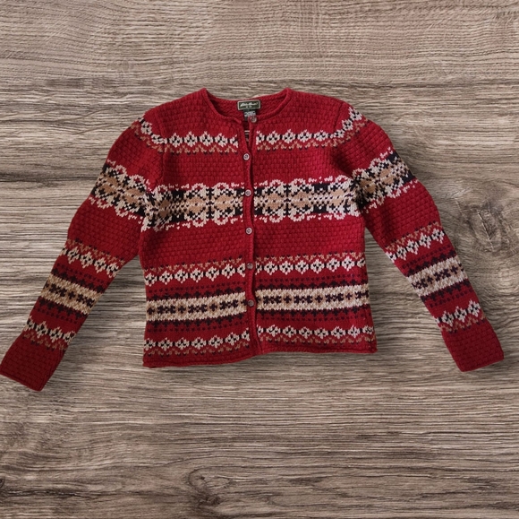 Eddie Bauer Vintage Lambswool Cardigan Red Button Up Size Medium - Picture 1 of 4